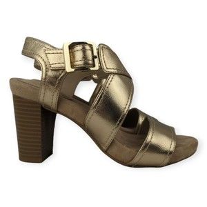 Giani Bernini Pumps Heels Gold Metallic Cross Strap Memory Foam 7.5